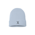 Light blue beanie with a black embroidered Gemini zodiac symbol on a white background