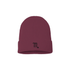 Burgundy beanie with a black embroidered Scorpio symbol on a white background