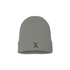 light gray beanie with a black embroidered Gemini  zodiac symbol on a white background